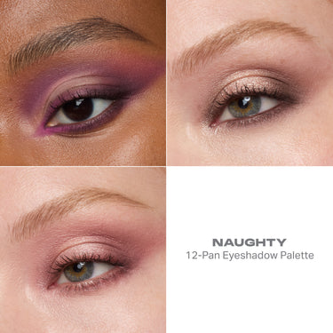 Close-up of eyes with different eyeshadow looks and 