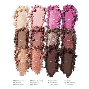 Color swatches of makeup shades on a white background